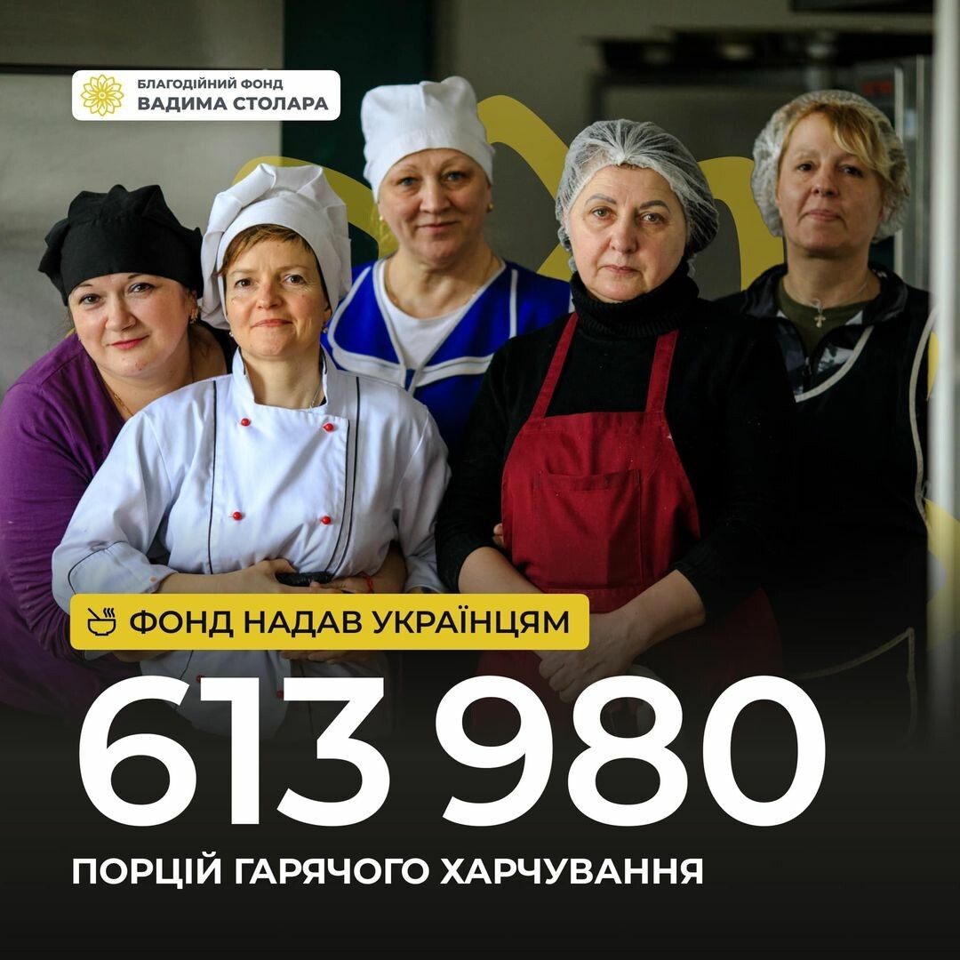 613 980 – саме стільки порцій гарячого харчування отримали українці від волонтерів Фонду Вадима Столара.