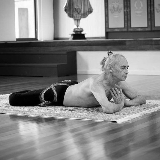 Makarāsana is the precursor of bhujaṅgāsana and its variations. Shadow Yoga poster image